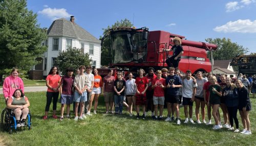 Sophomores and Juniors at LeRoy High School learned about
sharing the road with farm equipment at Rural Route Safety Day
facilitated by McLean County Farm Bureau Aug. 28. Equipment
for the event was provided by O’Neall Scholl Farms.